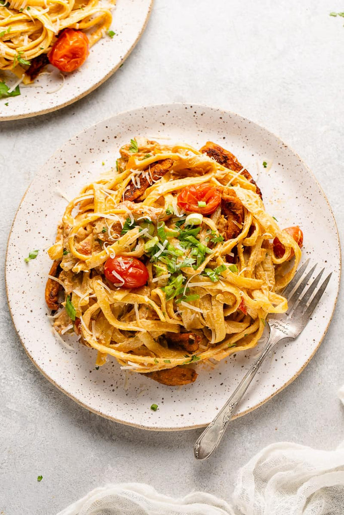 Cajun-Style Fettuccine Alfredo with Blackened Soy Curls Recipe