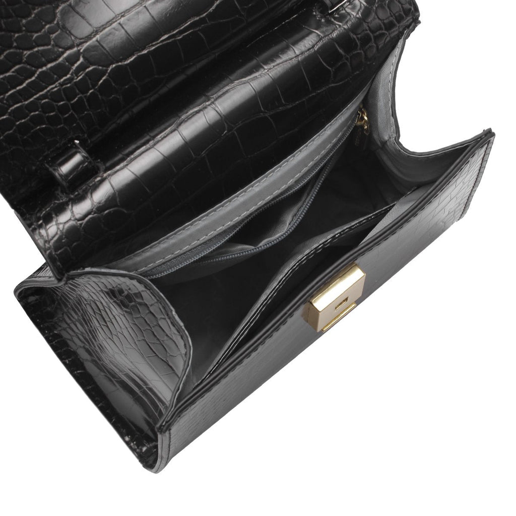 Christy Crossbody - Black Mock Croc - Friend & Faux